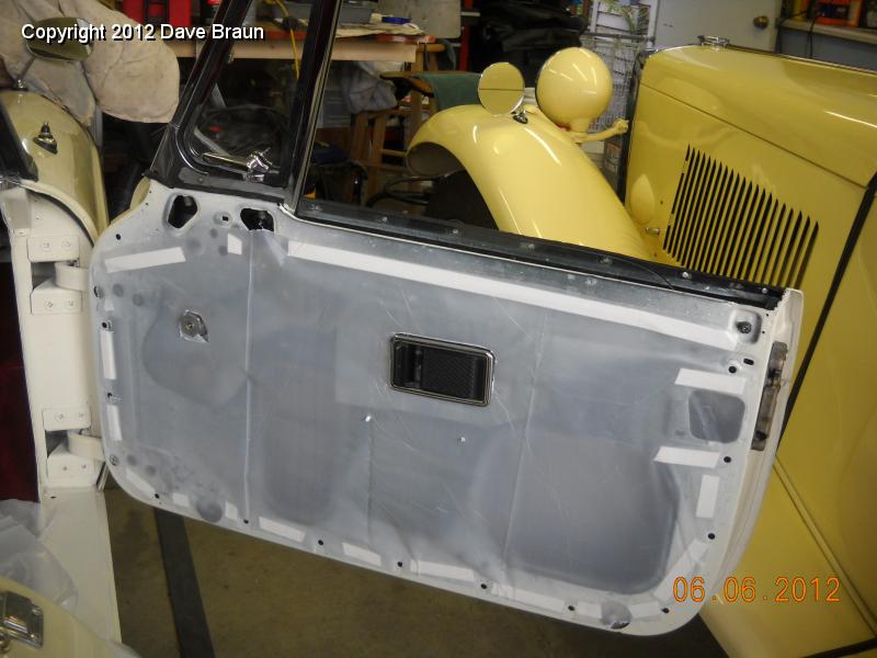 MGB1970/Restoration/Interior/Panels/RH door vapor barrier on foam tape 02